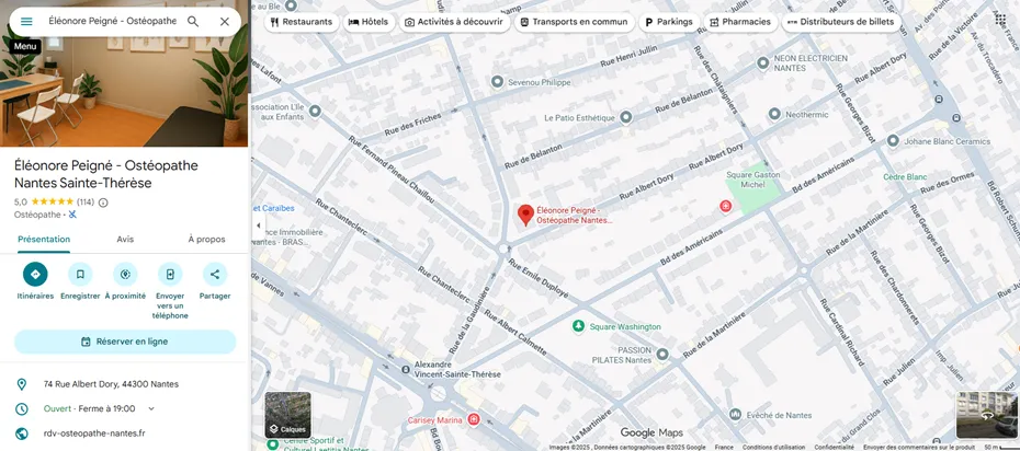 Carte de localisation du cabinet - 74 Rue Albert Dory, Nantes